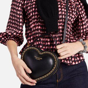kate spade Black Heart-Shape Shoulder Bag with Gold Chain Trim